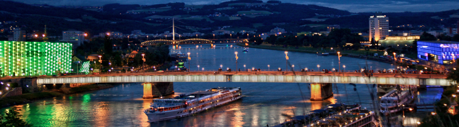 Linz at night with river Danube